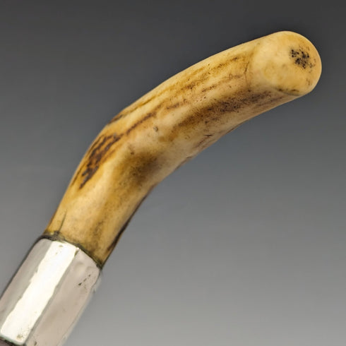 1900年頃 英国アンティーク 紳士用ステッキ 純銀装飾アントラーハンドル ブラウンシャフト 85.5cm